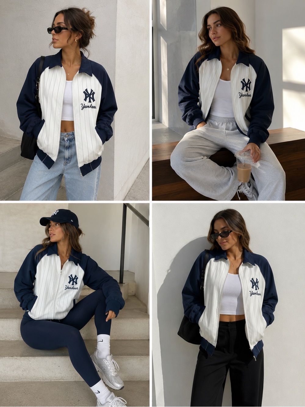 Women's Navy & White Bomber Jacket